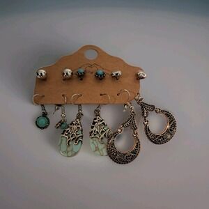 Womens Set 6 Earrings Dangle Silver Plated New